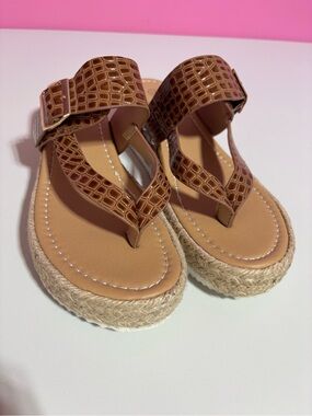 Croc-Embossed Brown Platform Thong Sandals